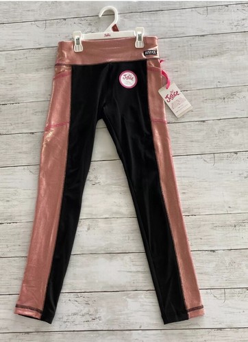 Justice Girls Leggings Side Shine Black Pink Glitter Tech Pocket Size Medium 10 - Picture 2 of 7