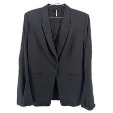 FREE PEOPLE Linen Blend Chic Flare Bell Sleeve Blazer   Medium   black