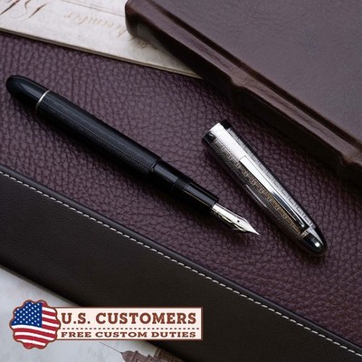 Omas - Guilloche Black/silver - Fountain pen - FP NIB F 18K