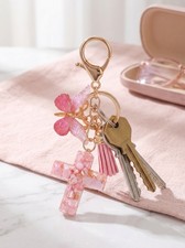 Pink Bow Keychain - Sweet Girly Charm with Gold Chain for Keys Bags