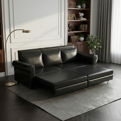 HOMY CASA Denton 93.7'' Faux Leather Chesterfield King Pull-Out Sleeper Sofa Bed