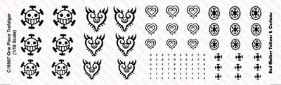 1/18 One Piece Trafalgar inspired Tattoo Decals for 3.75 inch Figures
