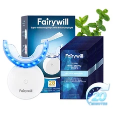 Fairywill Teeth Whitening Kit with LED Light 28 White strips Teeth Whitener Case