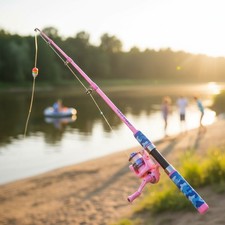 Kids Fishing Pole Set - Portable Telescopic Rod with Spincast Reel & Tackle