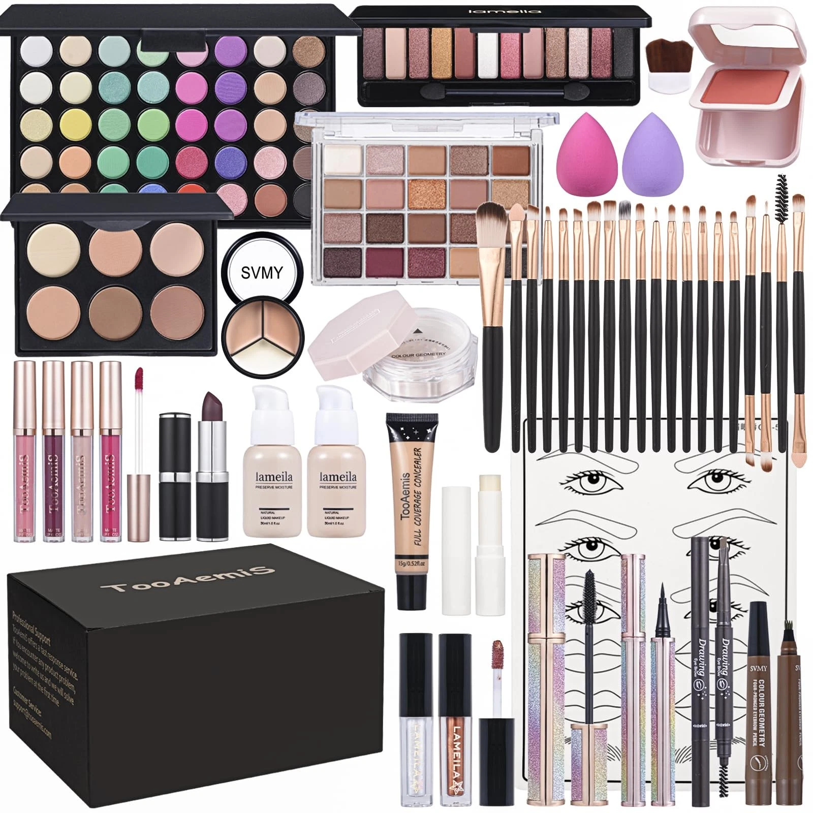 Makeup Set for Women Full Kit Includes, eyeshadow、 liquidfoundation,Loose Red