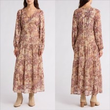 Lucky Brand Mesh Maxi Dress Size XL Babydoll Floral Paisley Boho Sheer Stretch