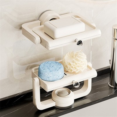 Wall Mounted Desktop Suction Cup Soap Holder Box for Bathroom Kitchen Sink