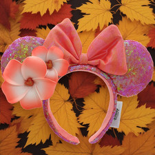 Disney Parks Orange Plumeria Aulani Hawaii Exclusive Minnie Mouse Ears Headband