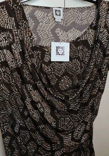 Anne Klein Cowl Neck Brown Blouse Patterned Top Size XL NWT - Picture 2 of 5