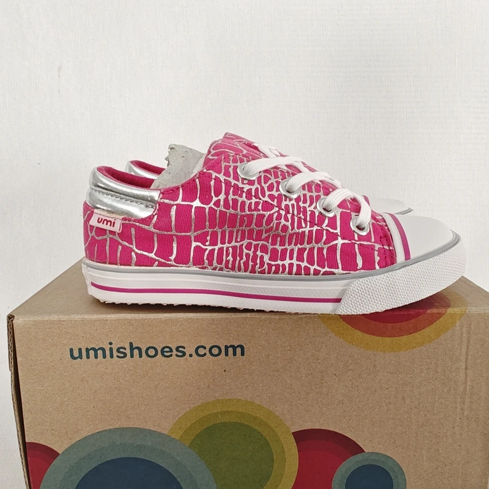 Umi Zapatos Terri Zapatilla con Cordones Lona Blanco Rosa Plata Nuevas Niñas 10.5 Defecto Foto 4 de 4