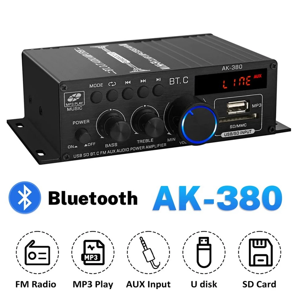 800W 2Channel bluetooth Mini HIFI Power Amplifier Audio Stereo Amp Home Car FM - Image 2 of 4
