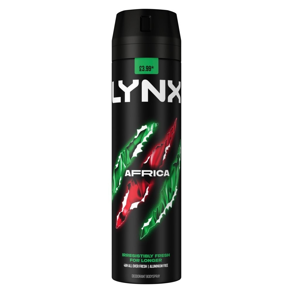 Lynx Africa Body Spray XL Deodorant Deo Aerosol Fresh Scent48Hour Pack 6 x 200ml