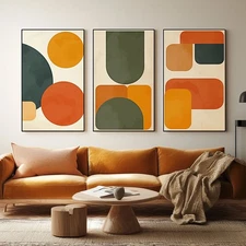 Hand-painted Oil Painting 3 Panel Creativity Wall Art Green Orange unframed