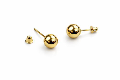 14k Solid Yellow Gold Ball stud earrings with screw back round High Polish - Picture 12 of 12