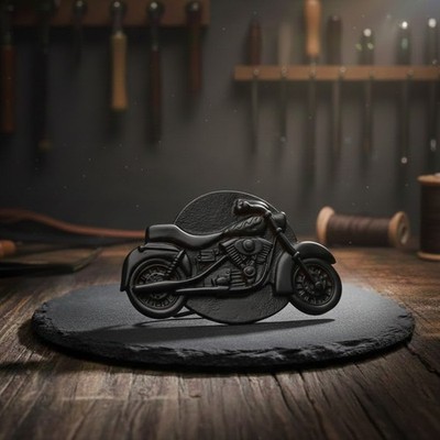 Motorcycle Belt Buckle Matt Black Modern Biker Style Minimal Heavy Duty Metal