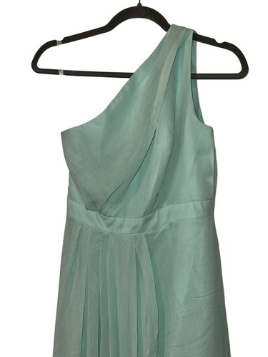 David’s Bridal One Shoulder Ruched Waist Mesh Bridesmaid Dress Dusty Sage Size 2 - Picture 3 of 5