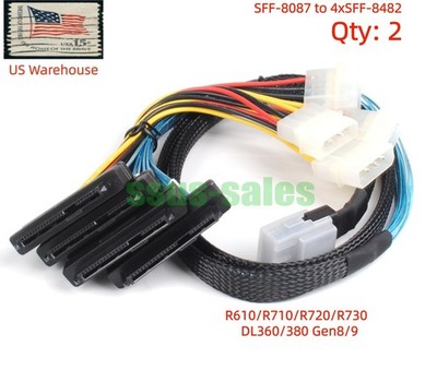 2PCS SFF-8087 to 4xSFF-8482 Cable with IDE 2.5/3.5-inch SAS Connectors 1M R710