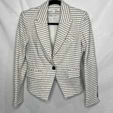 Veronica Beard Tweed Blazer Jacket Sz 4 White Black Stripe Formal Career Preppy