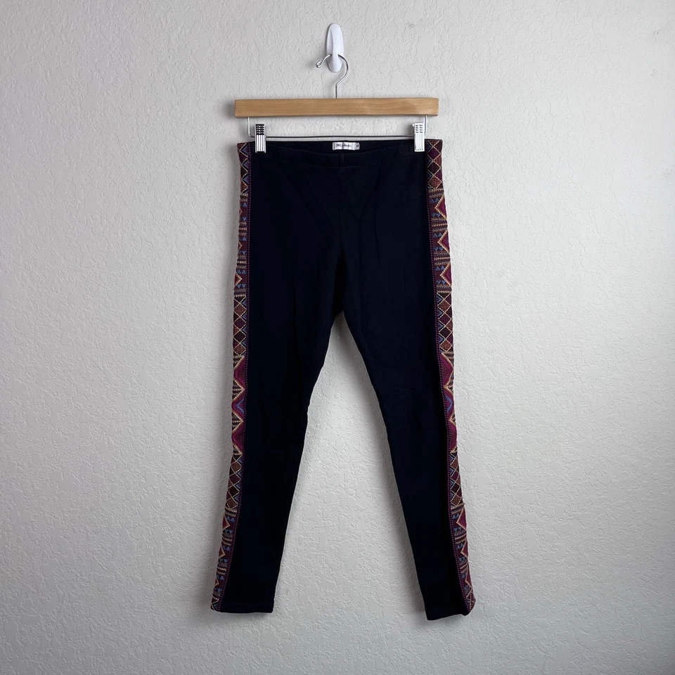 Johnny Was Embroidered Marjan Legging Small S Black Red Pink Side Panel Pants - Image 4 of 4