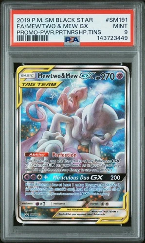 2019 POKEMON SM BLACK STAR PROMO #SM191 FULL ART/MEWTWO & MEW GX PSA 9