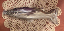 Fish Shaped Silver Metal Hip Flask with Screw Cap 8 1/2"
