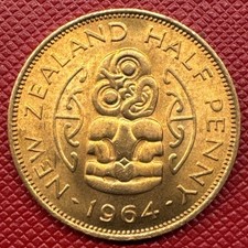 New Zealand 1964 Bronze Half (1/2) Penny. Elizabeth II. UNC BU RD. KM# 23.2