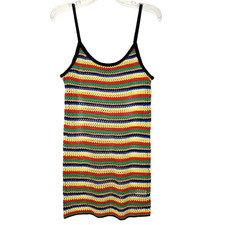 Forever 21 Crochet Mini Tank Dress Womens Sz S Colorful Travel Beach Cover-Up