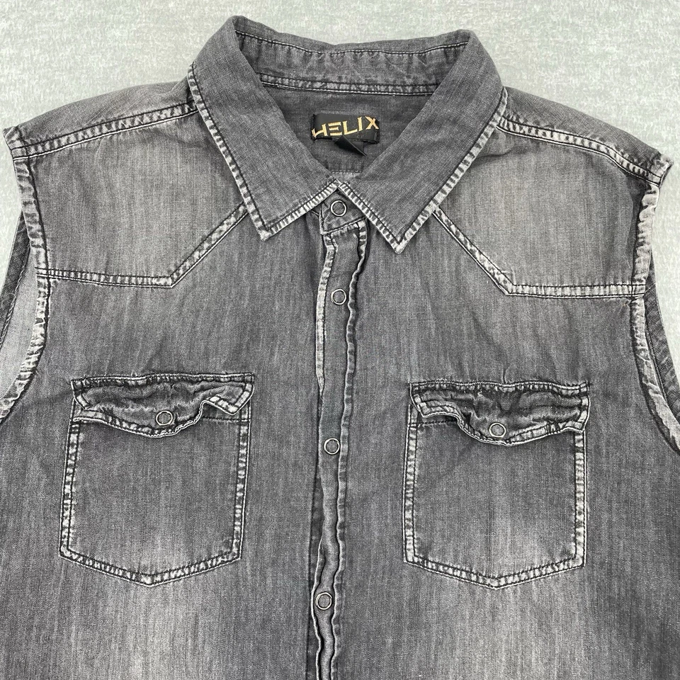 Y2K Helix Button Up Shirt Adult XL Extra Large Black Sleeveless Skate Grunge Vtg - Image 2 of 4