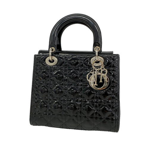 Christian Dior Lady Dior Handbag Patent Leather Black Women's #OTB951