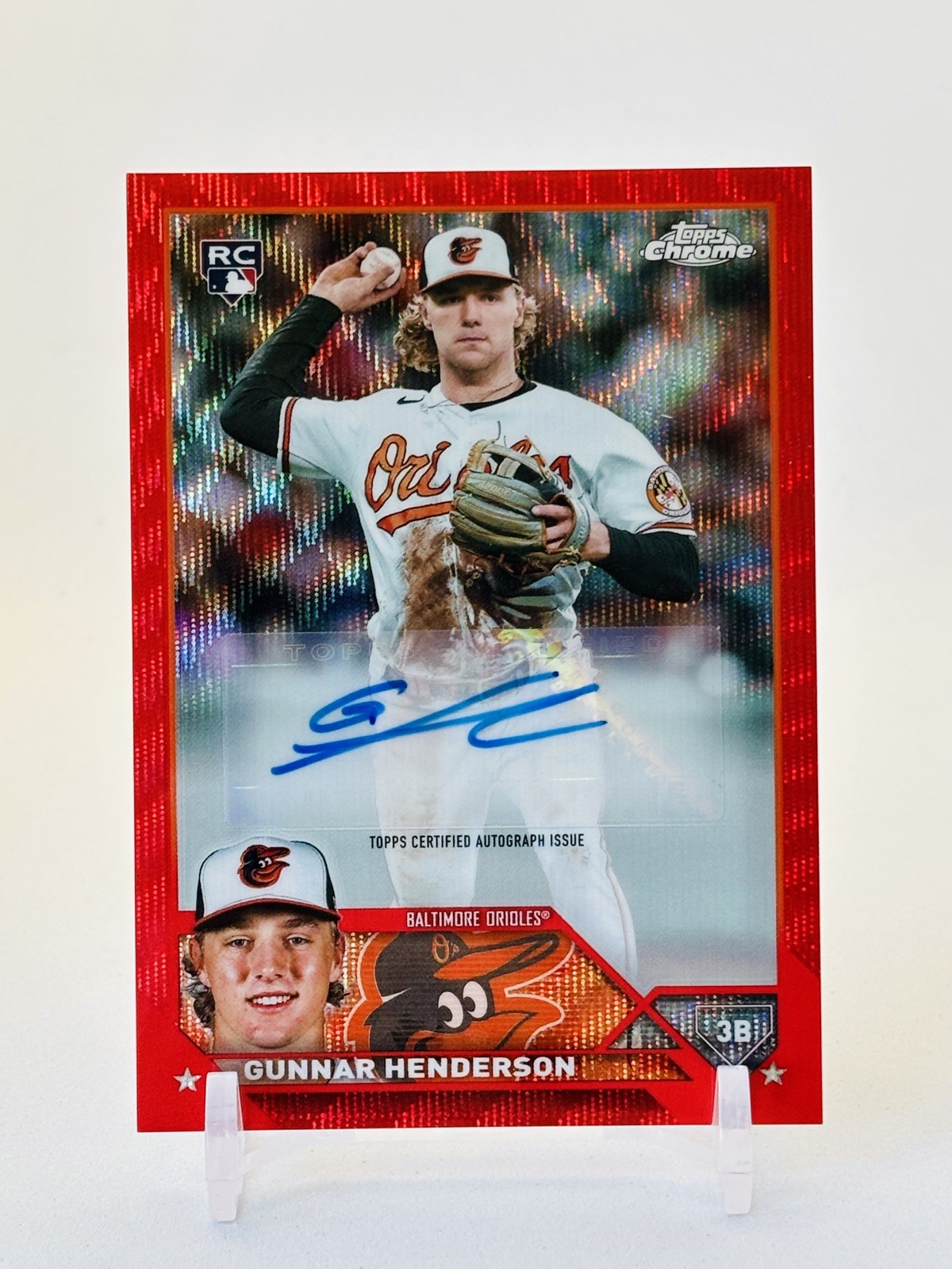 2023 Topps Chrome Update GUNNAR HENDERSON RC Red Wave AUTO 2/5 Jersey Match 🔥