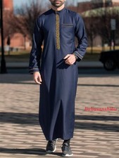 Men's Long Sleeve Muslim Clothing Saudi Jubba Arab Kaftan Thobe Long Dress Robe