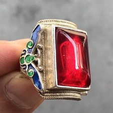 Men's Ring Red Crystal Ring Women's Tibetan Silver Ring Diameter:21mm