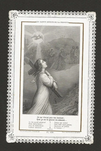 French LACE HOLY CARD  EFFECTS OF FERVOR carry one’s cross