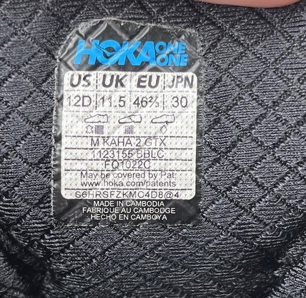 Hoka Kaha 2 GTX Hiking Boot Mens US 12 D Black High Top Lace Up Shoes Gore-Tex