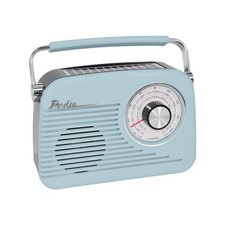 QFX Portable Retro AM FM SW Radio with Bluetooth, Rechargeable Battery, Blue