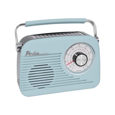 QFX Portable Retro AM FM SW Radio with Bluetooth, Rechargeable Battery, Blue
