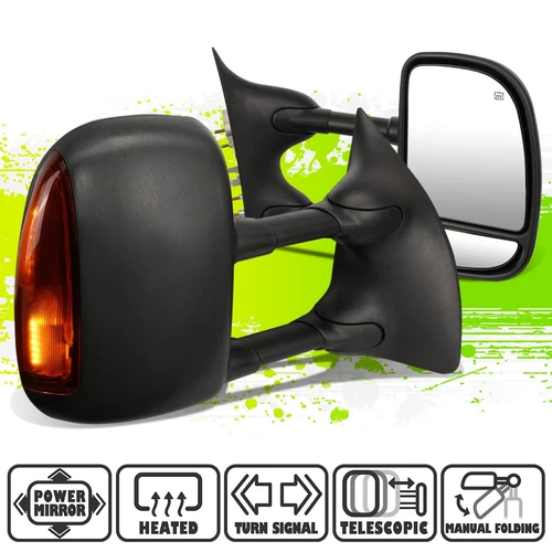 Power Heated Amber LED Signal Side Towing Mirrors for F250-550 Super Duty 99-07