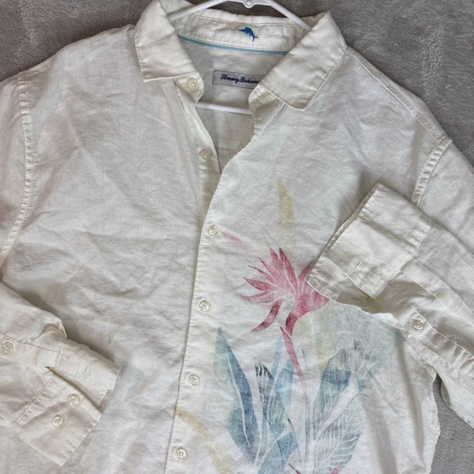Tommy Bahama White Linen Shirt M Floral Beach Vacation Coastal L/S Button
Opens in a new window or t
