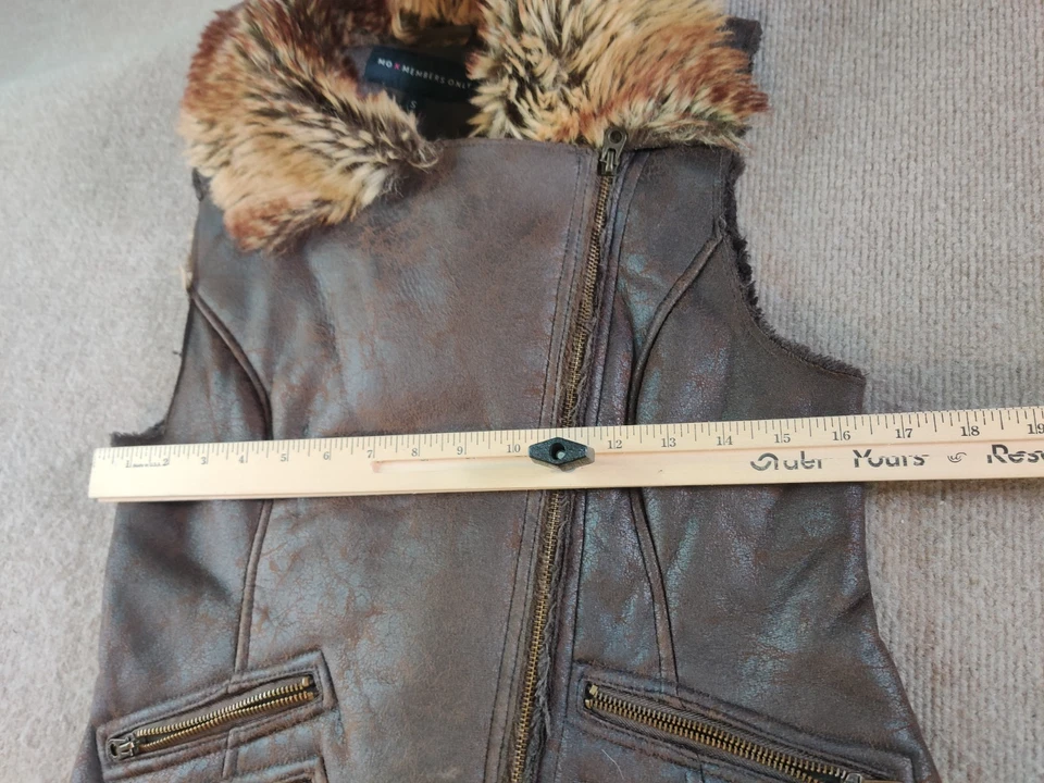 Jaqueta colete de pele sintética MO X somente membros S marrom vegana desgastada moto zíper completo - Imagem 2 de 4