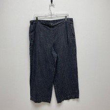Eileen Fisher Womens Gray Striped Organic Linen Wide Leg Pull On Cropped Pants M