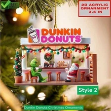 NEW 2025 Dunkin Donuts Acrylic Christmas 2D FLAT Ornament 3.5 in