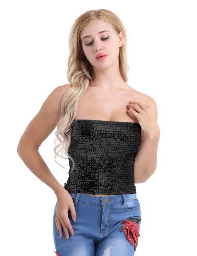 iEFiEL Sexy Women's Strapless Shiny Sequin Party Stretch Clubwear Tube Top AU - Picture 11 of 24