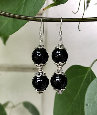 925 Sterling Silver + 10 mm Rnd Beads Original Black Onyx 2