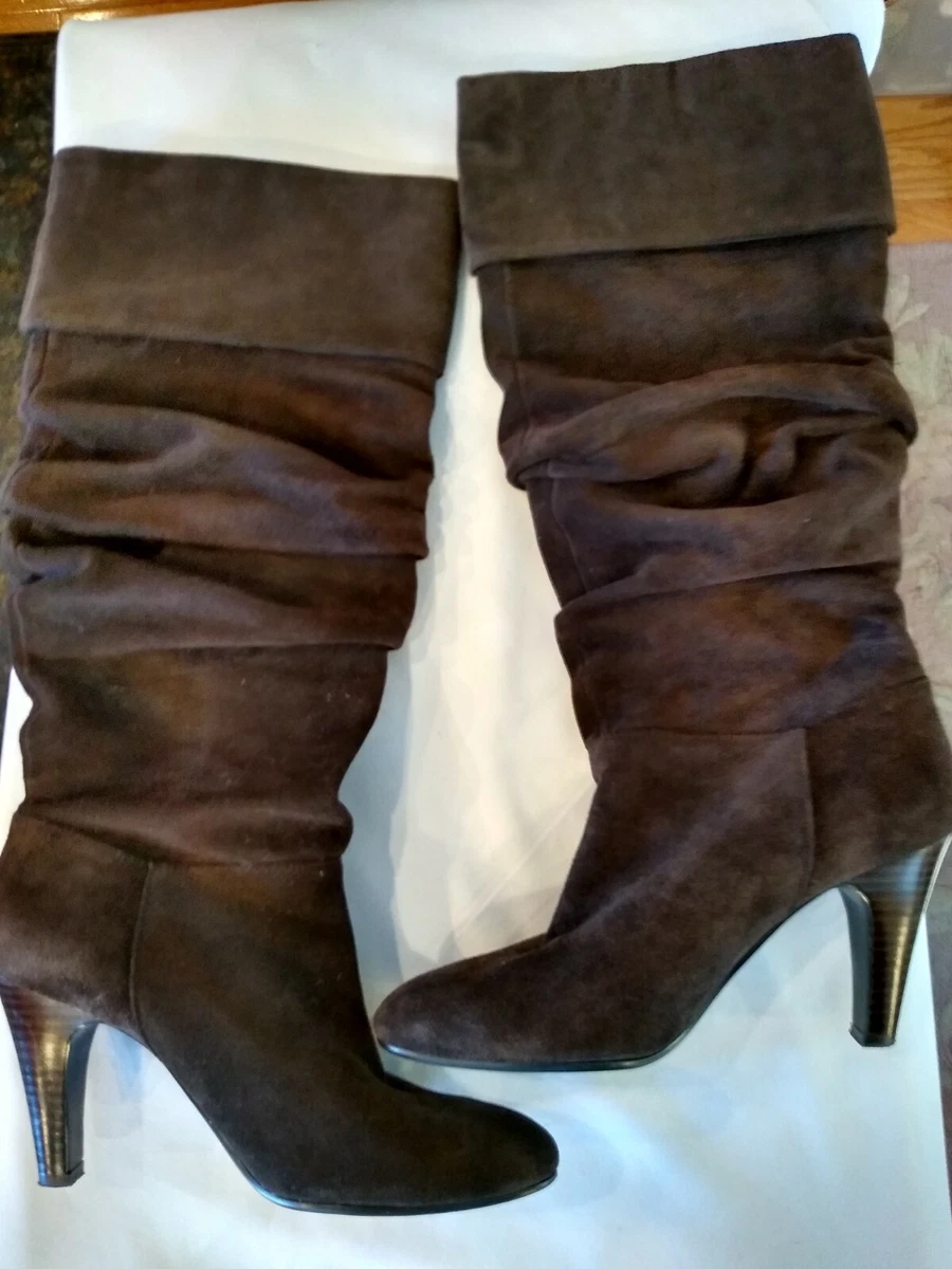 NINE WEST Vintage WNCAROLING Knee High BROWN SCRUNCH FOLD Suede Boots SZ 8.5 M