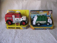 Lot of 2 Tonka Toughest Minis Fire Rescue & Recycle Trash Truck~Lights & Sounds