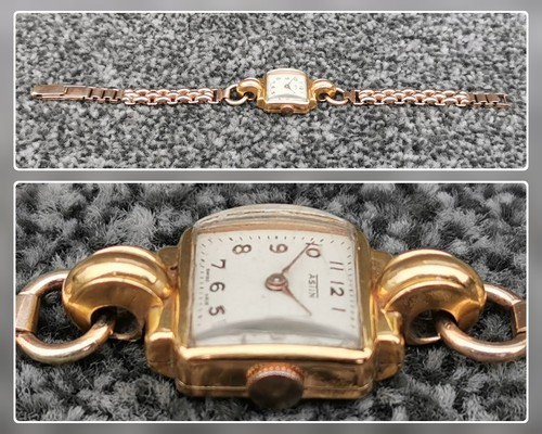 Vintage 1940s Astin Mechanical Cocktail Dress Watch, Gold-Plated Bracelet - Picture 9 of 20