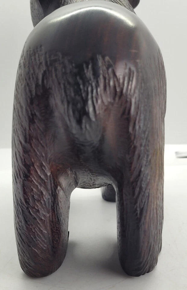 Beauty Wooden Carved Bear Brown Blackish Solid Figurine Heavy - Image 4 of 4