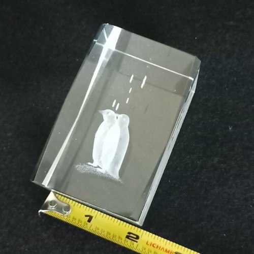 3d Laser Etched Crystal Glass Paperweights Floating Penguins, Dolphins, Set of 2 - Picture 9 of 14