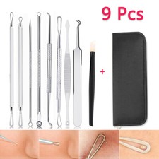 9PCS Blackhead Acne Tweezers Pimple Blemish Extractor Remover Tool Kit Set USA