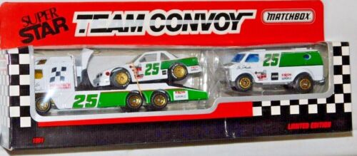 MATCHBOX SUPER STAR TEAM CONVOY #25 SCHRADER CABOVER  W/ RACE CAR & CHEVY VAN  - Picture 1 of 1